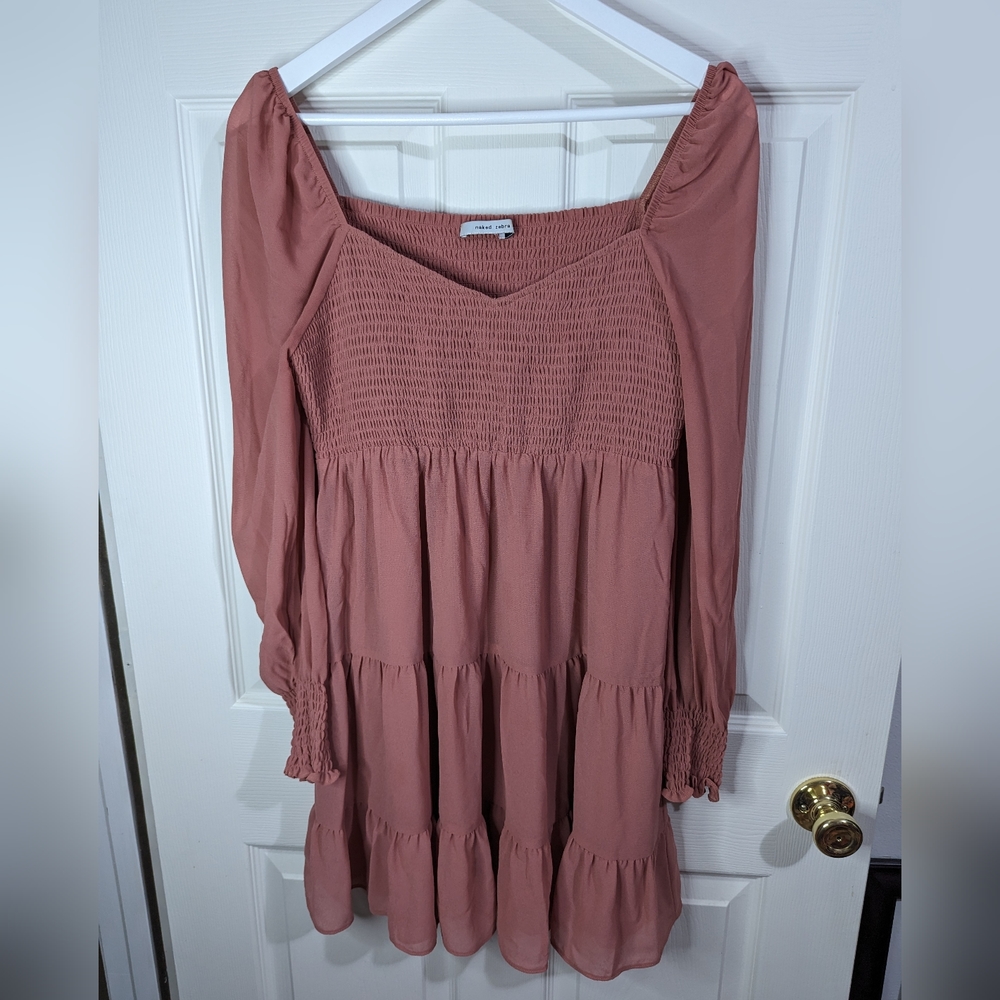 Naked Zebra blush pink smocked tiered dress (size tag missing )